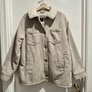 Vintage Hollister Corduroy Sherpa Fur Farm Barn Utility Chore Y2K Coat Jacket L